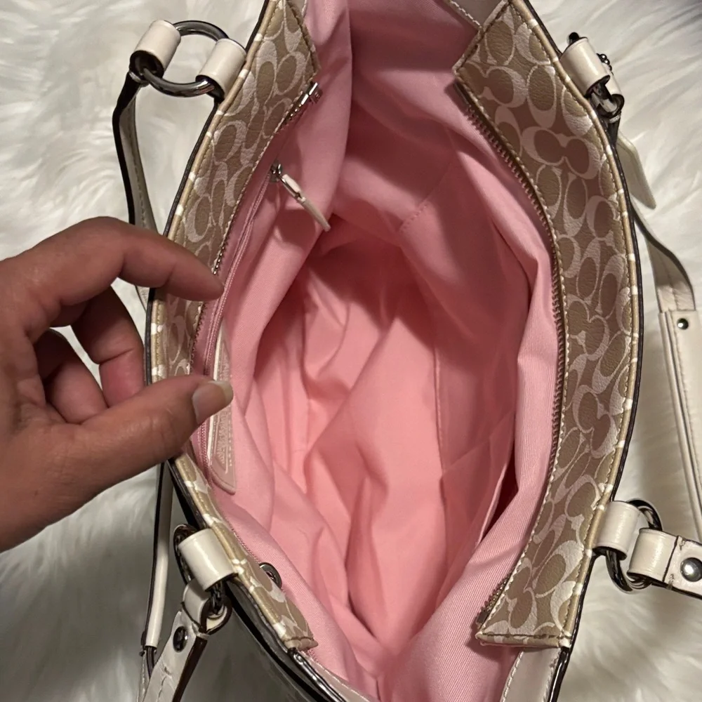 Coach Tan and Pink Heritage Stripe Signature Tote - Picture 4 of 10